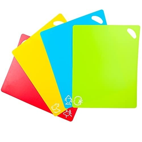 31HyQEHftSL.jpg Kimmoker Flexible Cutting Boards Set, Cutting Board Mats for Cooking, Colored Cutting Board Set with Easy-Grip Handles, Flexible Plastic Cutting Sheet Set of 4 (1) - Image 1
