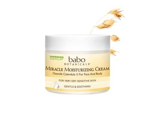 Babo Botanicals Miracle Moisturizing Face & Body Cream - with Natural Oat Extract, Organic Calendula & Shea Butter - For Babies, Kids or Adults with Sensitive or Dry Skin - 2 oz