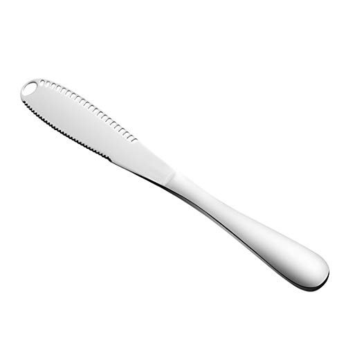 31wdV8pur7L.jpg AXIAOLU Stainless Steel butter Spreader Knife, 3-in-1 Kitchen Gadgets, Curler, Butter Grater, Multifunctional Chopping Slot with Serrated Edge (Silver, 1) - Image 1