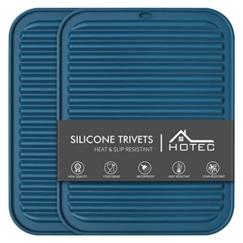 41CiYMN7BiL.jpg HOTEC Silicone Trivets for Hot pots and Pans, Heat Resistant for Kitchen Counter Dish Drying Mat, Set of 2 Classic Blue - Image 1