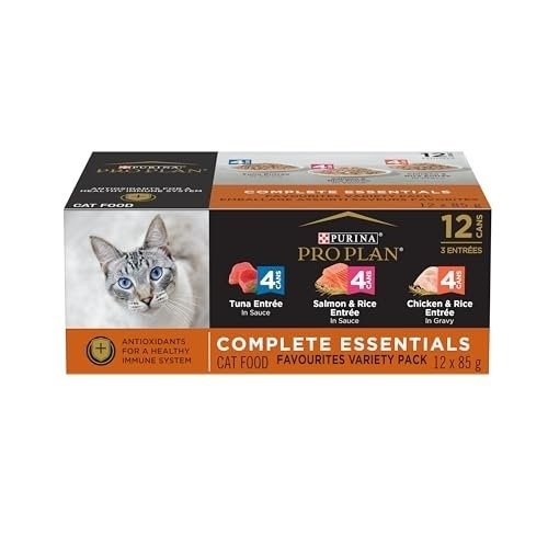 Pro Plan Wet Cat Food, Salmon & Rice, Chicken & Rice, Tuna Variety Pack 85g can (12 pack)