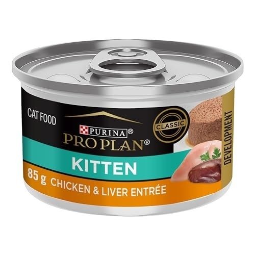 41Ux6WXd5jL.jpg Purina Pro Plan Wet Kitten Food, Chicken & Liver Entree - 85 g Can (24 Pack) - Image 1
