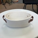 ABenkle Small Woven Basket, Mini Cotton Rope Storage Basket, Tiny White Basket, Shelf Basket, Oval Decorative Toy Dog Cat Basket for Nursery, Kids Room, Empty Gift Basket Baby Basket, 10" x 6" x 4" XS - Image 5