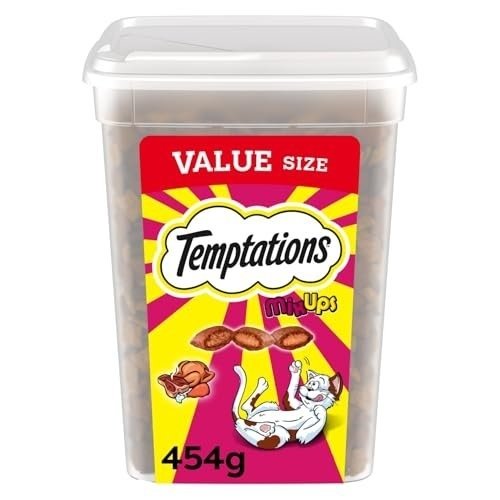 41a2mhzNgXL.jpg TEMPTATIONS Mix-Ups Cat Treats, (Chicken, Turkey & Beef Flavour), 454g Tub - Image 1