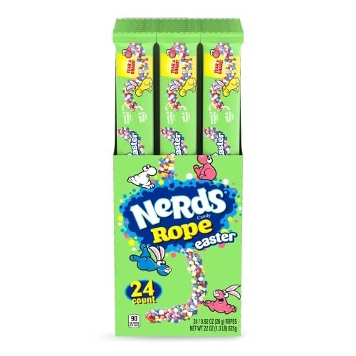 41kSiW5SHNL.jpg Nerds Rope Easter Candy | Single Serving Easter Candy Individually Wrapped | Full Size Candy for Easter Basket | Crunchy Chewy Gummy Candy Rope | 0.92 oz (Pack of 24) - Image 1