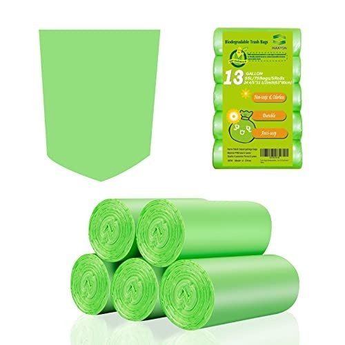 41l0EtKNsCL.jpg Trash Bags 13 Gallon Tall Kitchen Garbage Bags, Inwaysin Recycle Bags, Biodegradable Trash Bags, 75 Bags, Green - Image 1