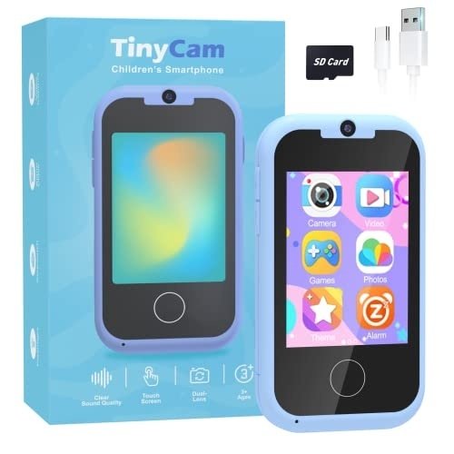 Kids Toy Phone Boys Puzzle Learning Toy, Eltrynic Toddler Touchscreen Smart Phone for 3 4 5 6 7 Year Old Boy, Christmas Birthday Gifts for Children Age 3-7, MP3 Music Player with Dual Camera (Blue)