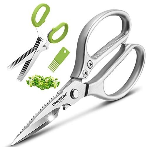 41rKkYE5pVL.jpg ONEBOM Kitchen Shears 2 Pack,Multi Function Kitchen Scissors Heavy Duty 304 Stainless Steel,for Chicken,Meat,Fish - Image 1