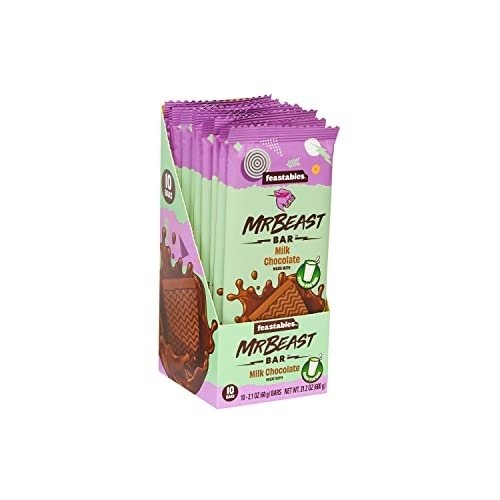 Feastables MrBeast Milk Chocolate Bars - Made with Grass-Fed Milk Chocolate and Organic Cocoa. Only 5 Ingredients, 10 Count