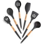 Silicone Cooking Utensils Set (6 pcs) Natural Wood Kitchen Utensils – Eco Friendly & BPA Free, Non Scratch & Non Stick Easy Grip Cooking Tools And Best Kitchen Gadgets Tools for Cookware - Image 3