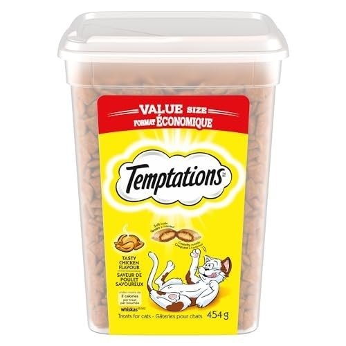 TEMPTATIONS Adult Cat Treats, Tasty Chicken Flavour, 454g Tub