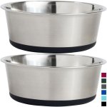 Gorilla Grip Stainless Steel Metal Dog Bowl Set of 2, Rubber Base, Heavy Duty, Rust Resistant, Food Grade BPA Free, Less Sliding, Quiet Pet Bowls for Cats and Dogs, Holds 2 Cups (16 fl oz), Black