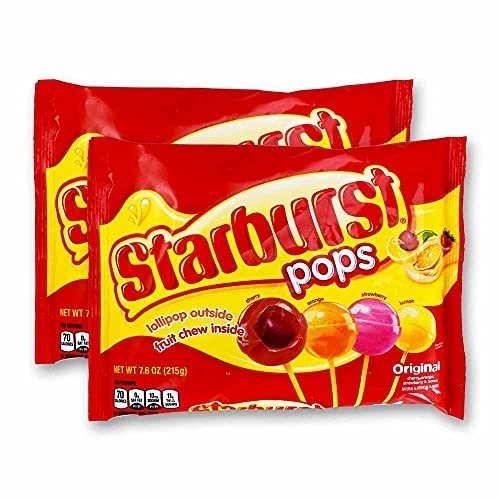 Spangler Candy Starburst Filled Lollipops 7.6 Oz Bag - 2 pack, Pink, Yellow, Orange, Red, 7.6 Ounce (Pack of 2)