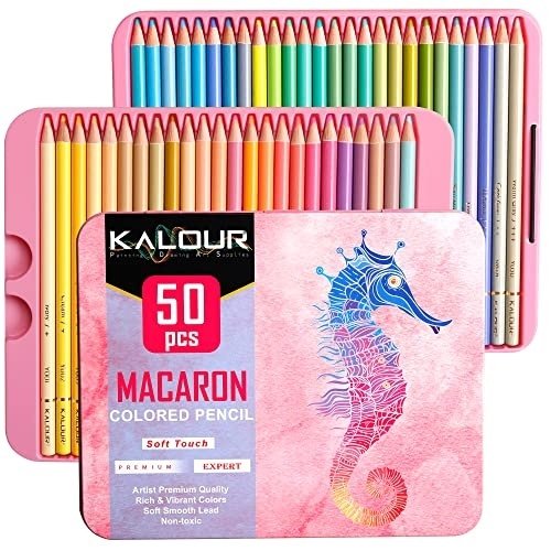 KALOUR Macaron Pastel Colored Pencils,Set of 50 Colors,Artists Soft Core,Ideal for Drawing Sketching Shading,Coloring Pencils for Adults Kids Beginners