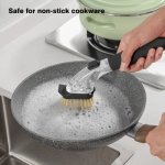 DAPOWER Dish Brush with Handle, Dish Scrubber with Soap Dispenser, Kitchen Scrub Brush for Dishes Pots Pans Sink Cleaning, 4 Replaceable Brush Heads (Black) - Image 8