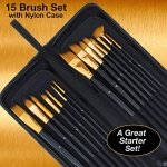 U.S. Art Supply 15 Piece Artist Long Handle Synthetic Paint Brush Set - Multi Functional Watercolor Gouache Oil Acrylic Brush Set in Zippered Nylon Pop-Up Travel Storage Case - Image 7