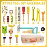 Bravmate Kids Tool Set, Pretend Play Toddler Wooden Tool Toys with Tool Box, Educational DIY STEM Toys for Boys and Girls Age 3, 4, 5 and Up (37 Pieces) - Image 4