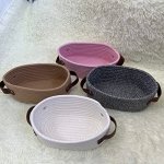 ABenkle Small Woven Basket, Mini Cotton Rope Storage Basket, Tiny White Basket, Shelf Basket, Oval Decorative Toy Dog Cat Basket for Nursery, Kids Room, Empty Gift Basket Baby Basket, 10" x 6" x 4" XS - Image 2