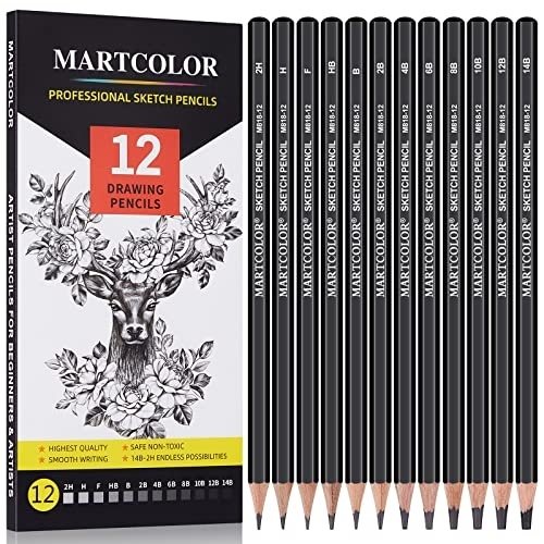 MARTCOLOR Drawing Sketching Pencils Set, 12 Pack Graphite Pencils(14B - 2H), Ideal for Drawing Art, Sketching, Shading, Artist Pencils for Artist Adults Kids Beginner