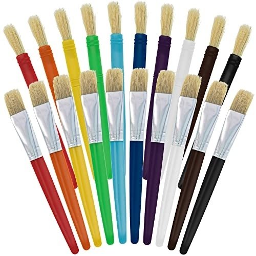 51fagunRPL.jpg U.S. Art Supply 20-Piece Large Round and Flat Children's Hog Bristle Tempera Paint Brush Set - Fun Kid's Party, School, Student, Class Craft Painting - Beginners Starter Artist Painting Brush Kit - Image 1