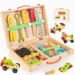 Bravmate Kids Tool Set, Pretend Play Toddler Wooden Tool Toys with Tool Box, Educational DIY STEM Toys for Boys and Girls Age 3, 4, 5 and Up (37 Pieces)