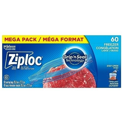 51vHuOIMVsL.jpg Ziploc Large Food Storage Freezer Bags, Grip 'n Seal Technology for Easier Grip, Open and Close, 60 Count - Image 1