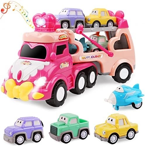 51xCcGRHTXL.jpg Toys for 1 2 3 Year Old Girl,5 in 1 Toddler Girl Toys,Carrier Truck Car Toys for 3 4 5 6 Year Old Toddler Girl with Music & Light,Pink Car Toys for 1 2 3 4 Year Old Girl,Toys for Girls Birthday Gifts… - Image 1
