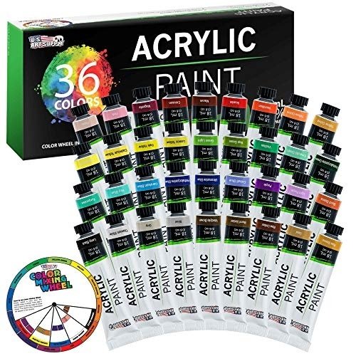 618n1uflggL-1.jpg U.S. Art Supply Professional 36 Color Set of Acrylic Paint in Large 18ml Tubes - Rich Vivid Colors for Artists, Students, Beginners - Canvas Portrait Paintings - Color Mixing Wheel - Image 1
