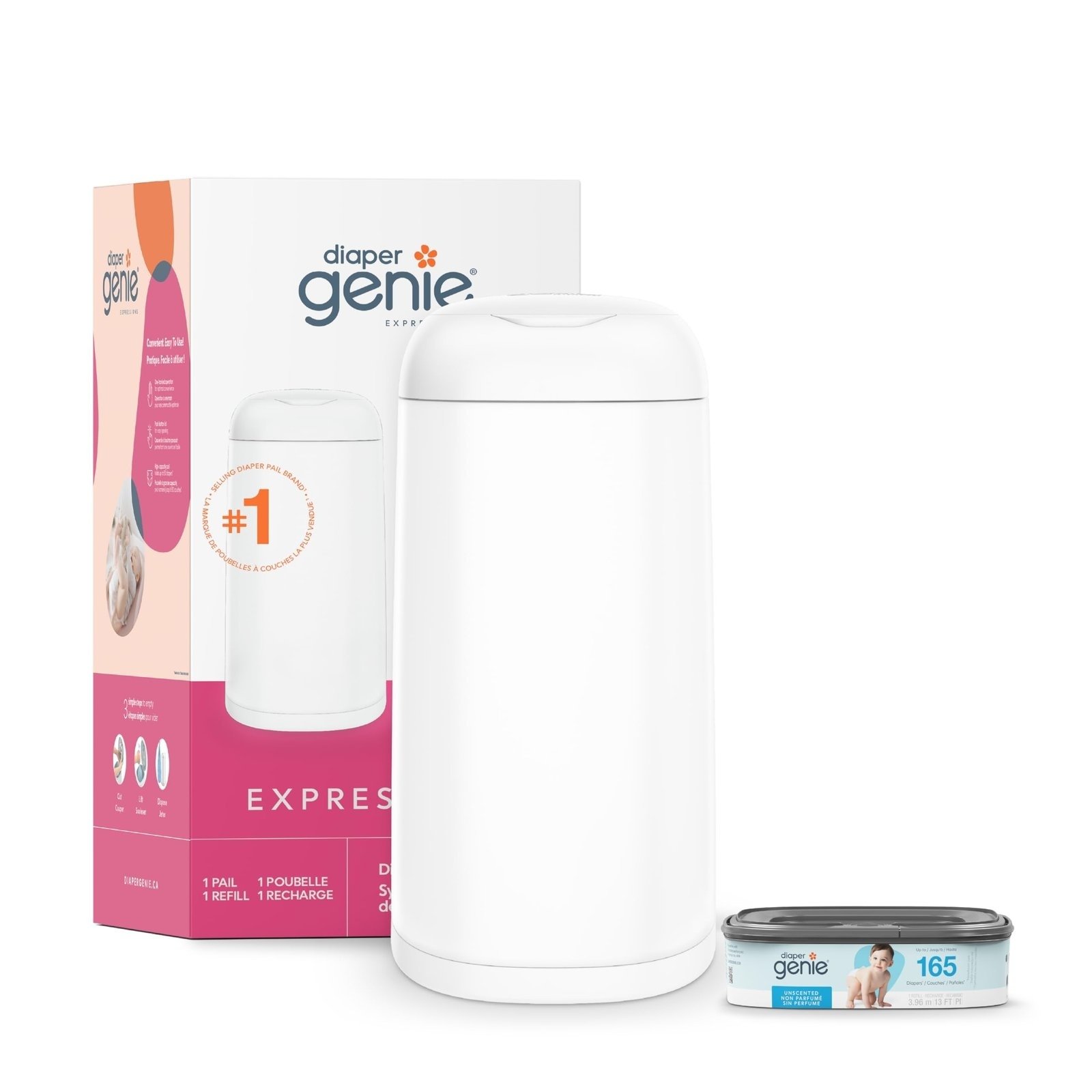61EIV2VsGqL.jpg Diaper Genie Expressions Diaper Pail System, White - Includes Diaper Pail Starter Refill - Image 1