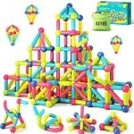 AXYES Magnet Toys for 3 Year Old Girls Boys, Educational Preschool Toys Magnetic Blocks for Toddlers Kids, Sensory Montessori Toys Magnet Building Tiles Sticks Playset, Birthday Gift