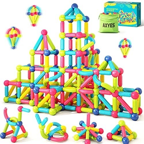 AXYES Magnet Toys for 3 Year Old Girls Boys, Educational Preschool Toys Magnetic Blocks for Toddlers Kids, Sensory Montessori Toys Magnet Building Tiles Sticks Playset, Birthday Gift