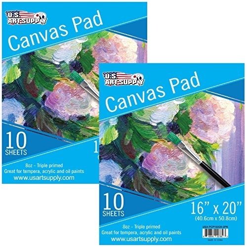 U.S. Art Supply 9" x 12" 10-Sheet 8-Ounce Triple Primed Acid-Free Canvas Paper Pad (Pack of 2 Pads)