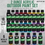 U.S. Art Supply Professional 24 Color Set of Outdoor Acrylic Paint in 2 Ounce Bottles, Plus a 7-Piece Brush Kit - Vivid Colors for Artists, Students - Use on Canvas, Rocks, Kids' Wood Crafts, and Toys - Image 6