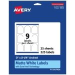 Avery® Matte White Arched Labels, Sure Feed® Technology, 3" x 2.25", 225 Labels, Print-to-The-Edge, Laser/Inkjet Printable