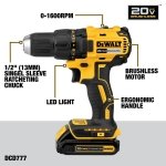 DEWALT 20V MAX Cordless Drill Driver Set, Electric Drill, Brushless 1/2 In 2 Speed, 2.0 Ah Battery and Charger Included, LED Light (DCD777D1) - Image 3