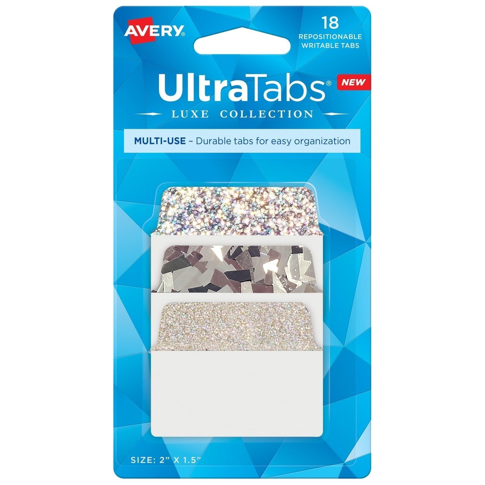 71GxrGiPMeL.jpg Avery Ultra Tabs, 2" x 1.5" Repositionable, Holographic, 18 Tabs - Image 1