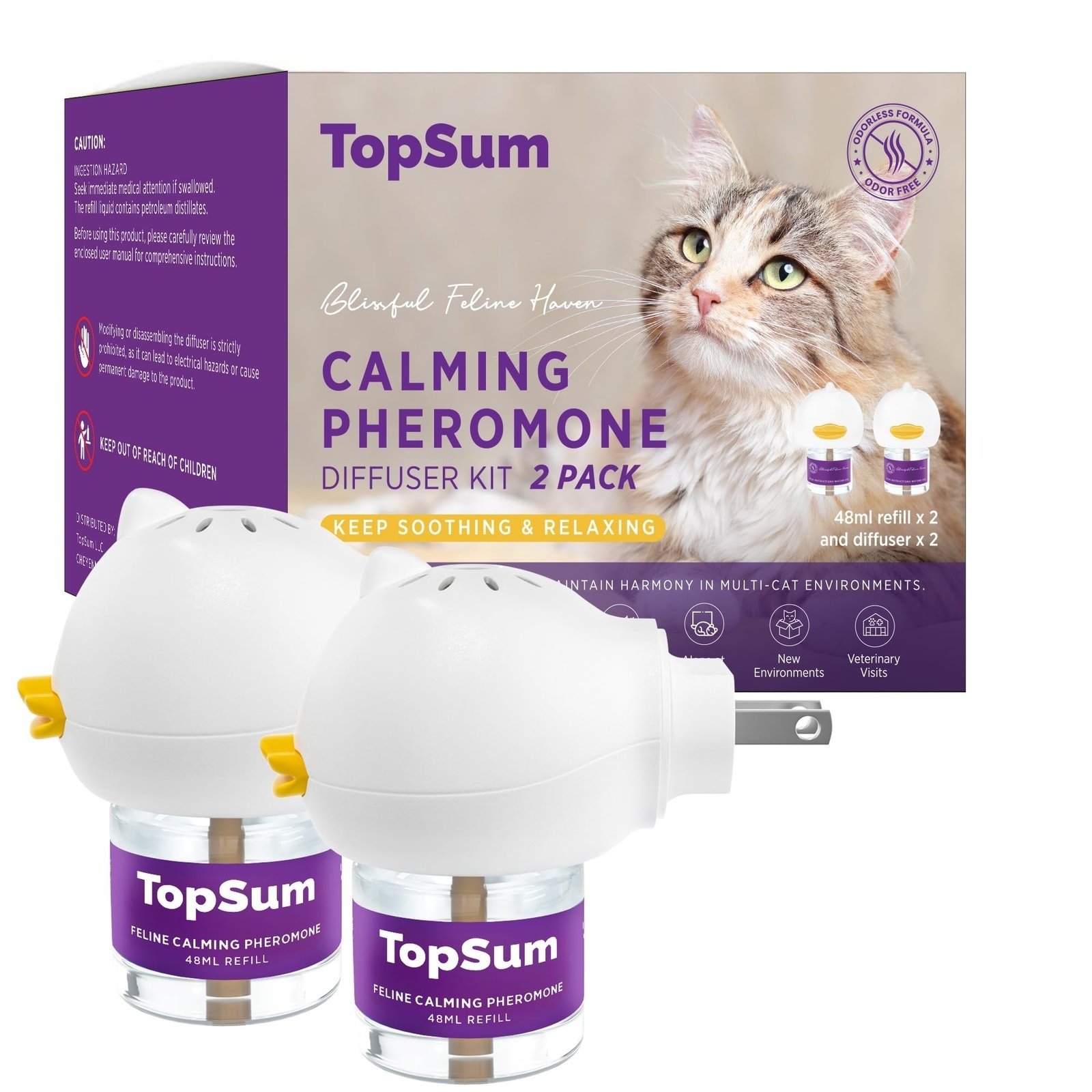 71gOuRIwhJL.jpg TopSum Cat Pheromones Calming Diffuser: Premium Pheromone Diffuser for Cats - Cat Pheromones Diffuser - Cat Calming Diffuser - Cat Calming Pheromone Diffuser, 2 Pack (S Purple) - Image 1