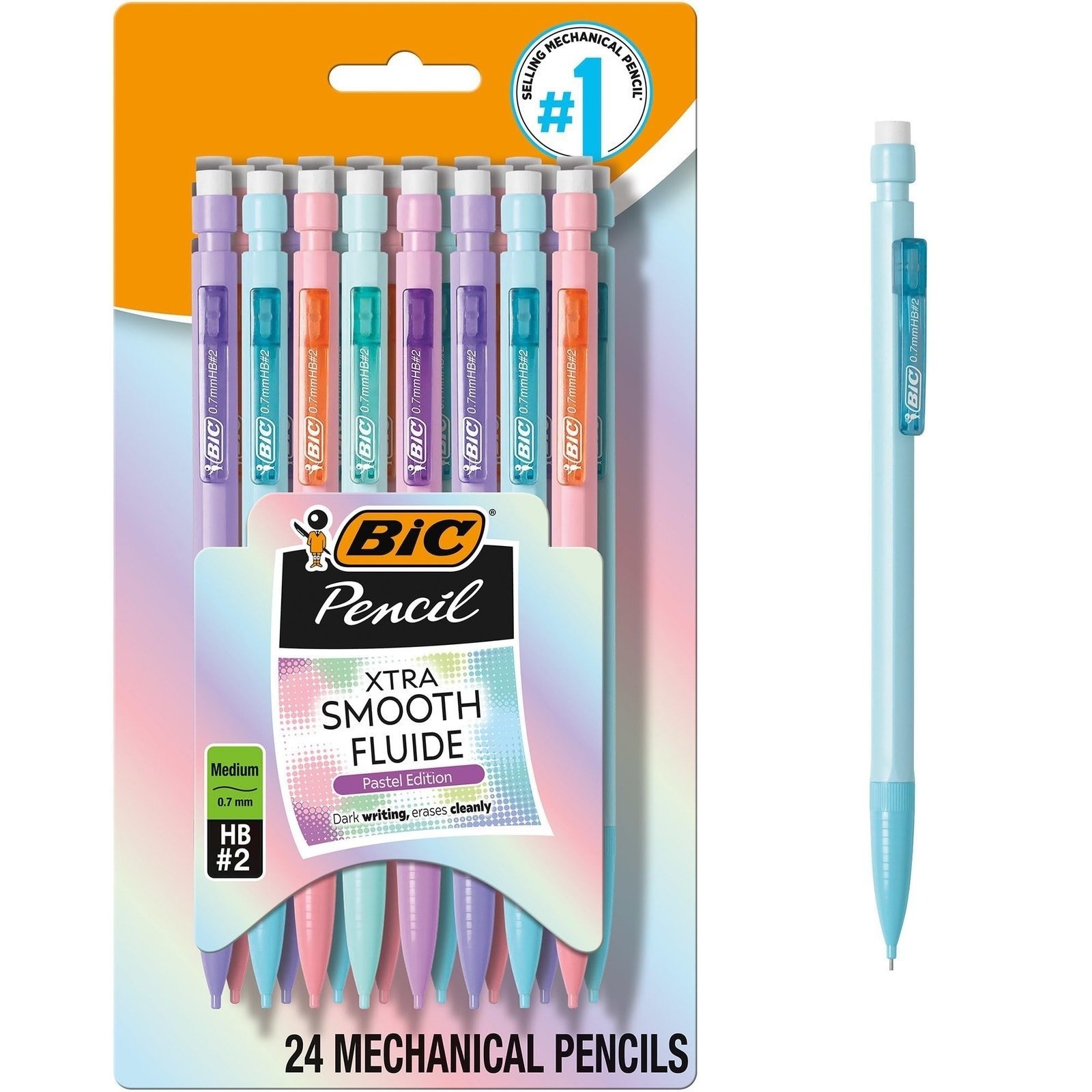 71pn9f3m2RL.jpg BIC Xtra-Smooth Pastel Mechanical Pencils, Medium Point, 0.7mm, 24-Count - Image 1