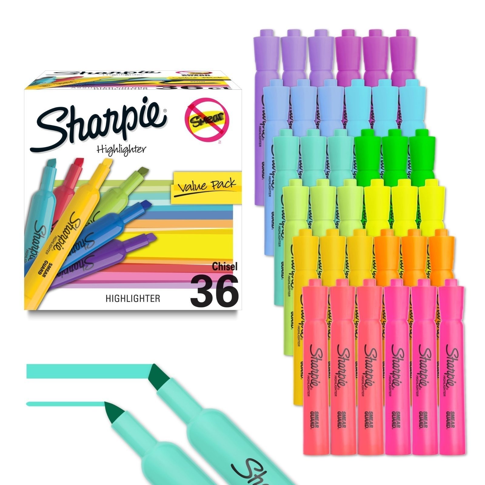 Sharpie Tank Highlighters, Chisel Tip, 12 Assorted Fashion Colors, Value Pack, 36 Count - For Studying, Note-Taking, School, College, Office, Student & Teacher Supplies