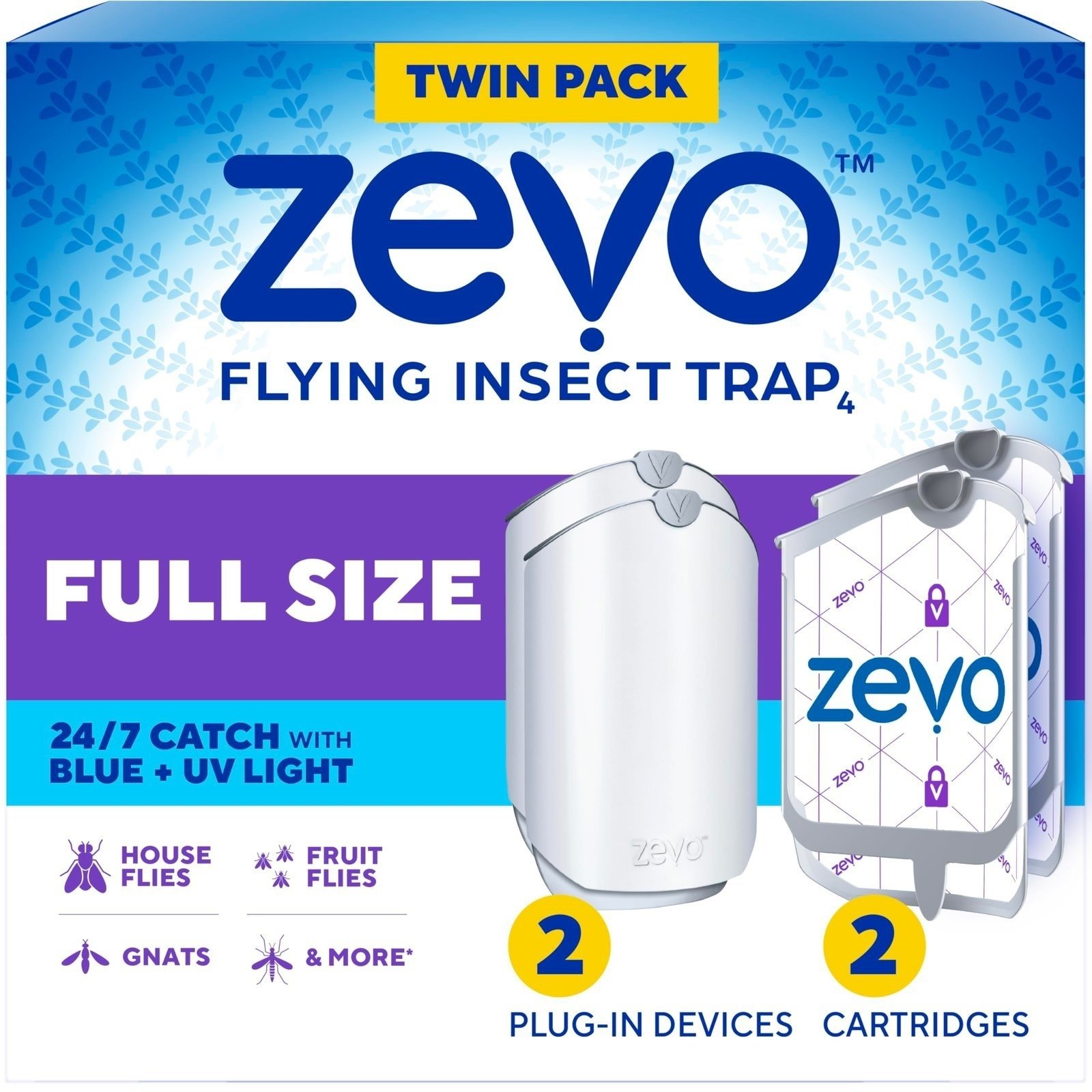 81uxQ4MUSlL.jpg Zevo Flying Insect Trap for Fruit Flies & Gnats, 2 Plug-in Bases, 2 Refills - Image 1