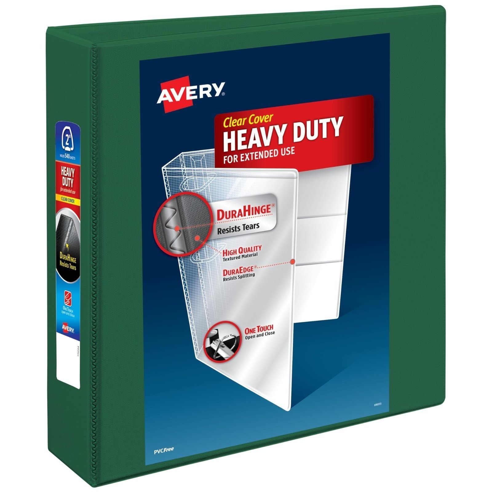 Avery® Heavy-Duty 3 Ring Binder, 2" EZD® Rings, 1 Green Binder